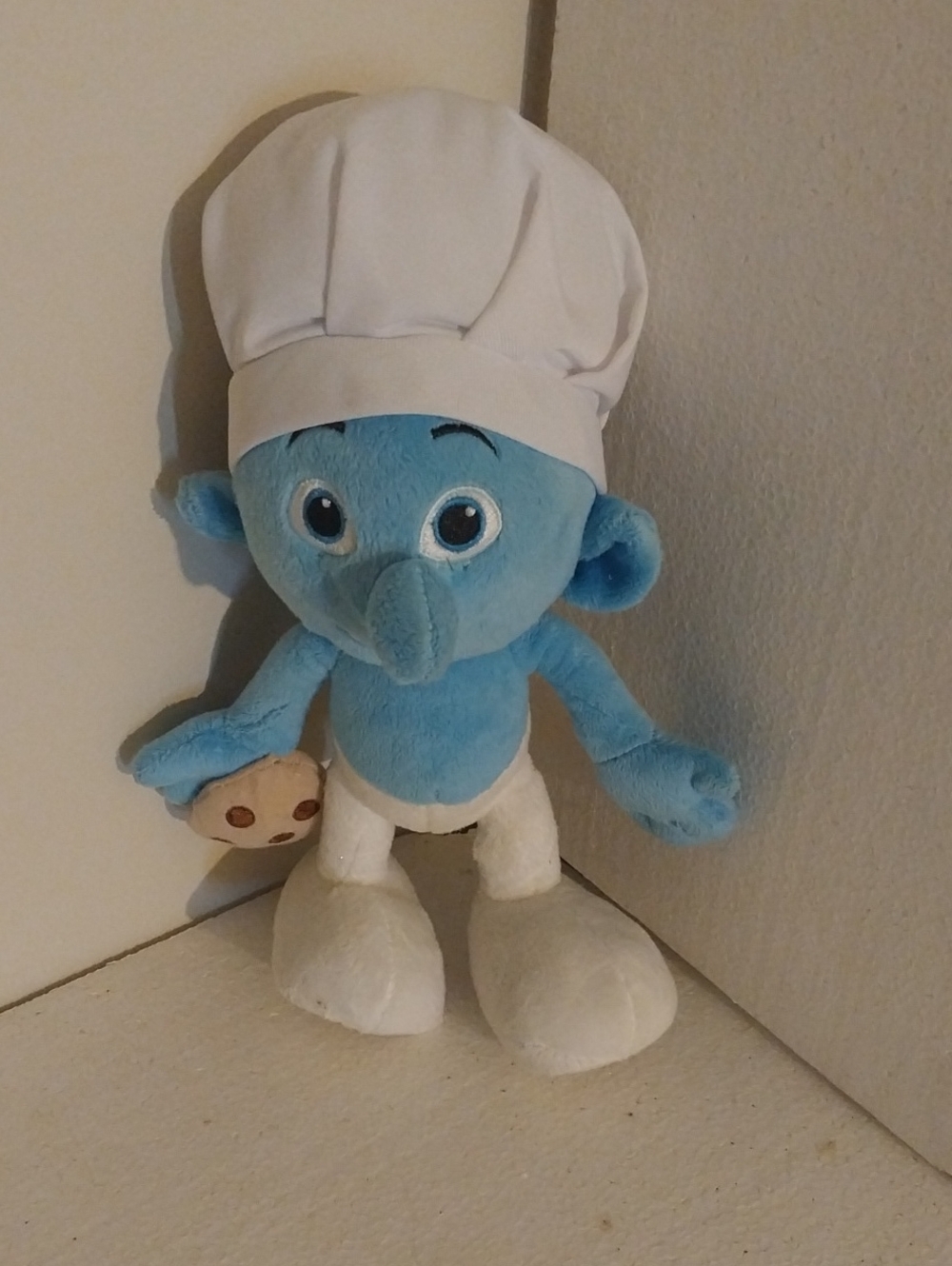 Blue Plush Chef Smurf Stuffed Toy - Soft Blue and White